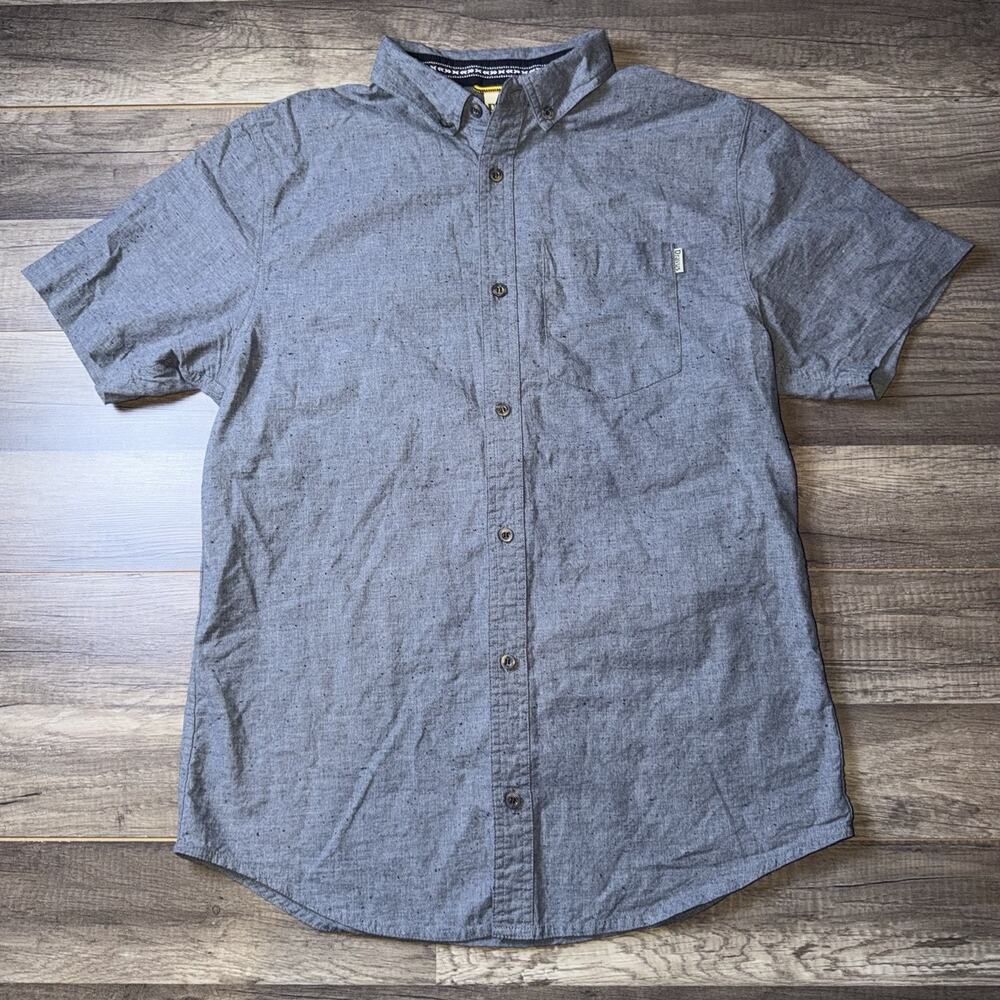 Dravus Button Down Shirt Mens Medium Gray Short Sleeve Skate Cotton Casual